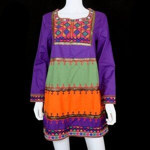 J. Peterman Embroidered Tunic Mini Dress India Bohemian Boho Kurti Top XS